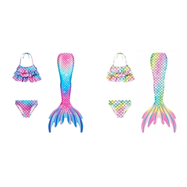 (2-Pack) Rinsvye Themed Girls Bikini Swimsuit Three Piece Set For Summer Beach And Pool Days