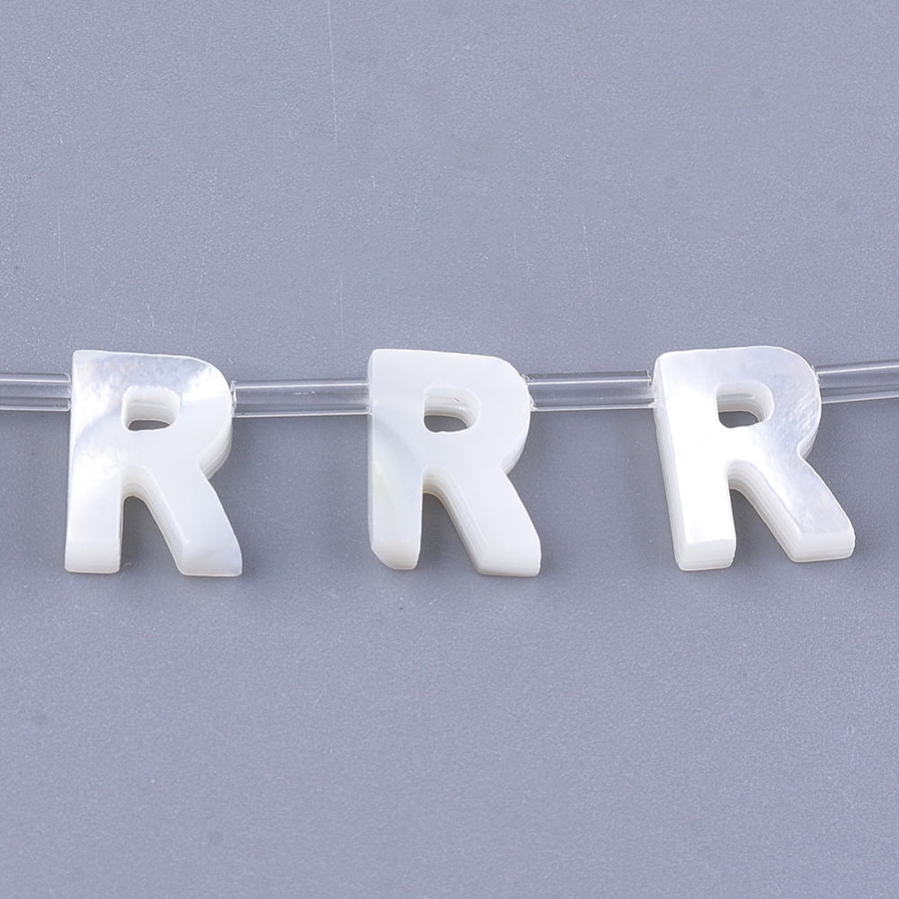 50 pc Natural Sea Shell Beads White Shell Mother of Pearl Shell Top Drilled Beads Letter.R 10x2.5~11.5x3mm Hole: 0.8mm