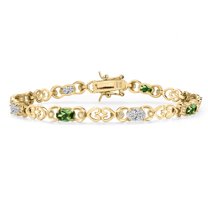 Gem Stone King 18K Yellow Gold Plated Silver Green Tourmaline and Lab Grown Diamond Bracelet for Women | 4.01 Cttw | Gemstone October Birthstone | Oval 6X4MM | Length 7.25 inches