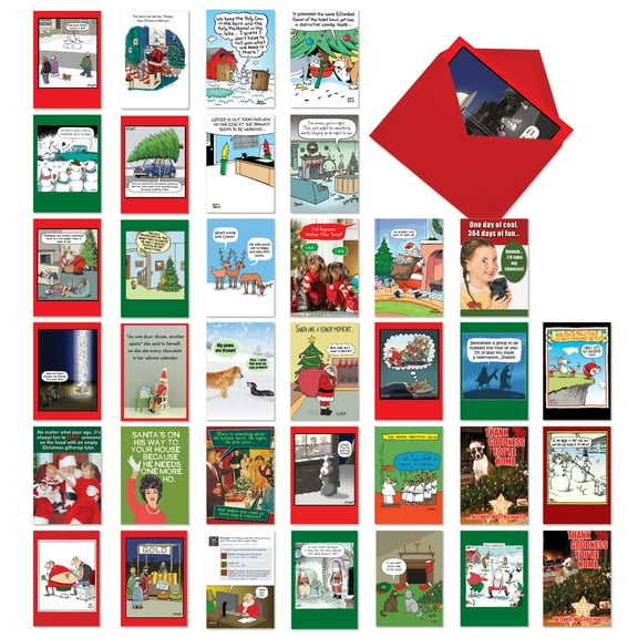 NobleWorks 36 Assorted set Funny Christmas Greeting Cards w/5 x 7 Inch Envelopes (36 Designs, 1 Each) Laughing All The Way AC8779XSG-B1x36