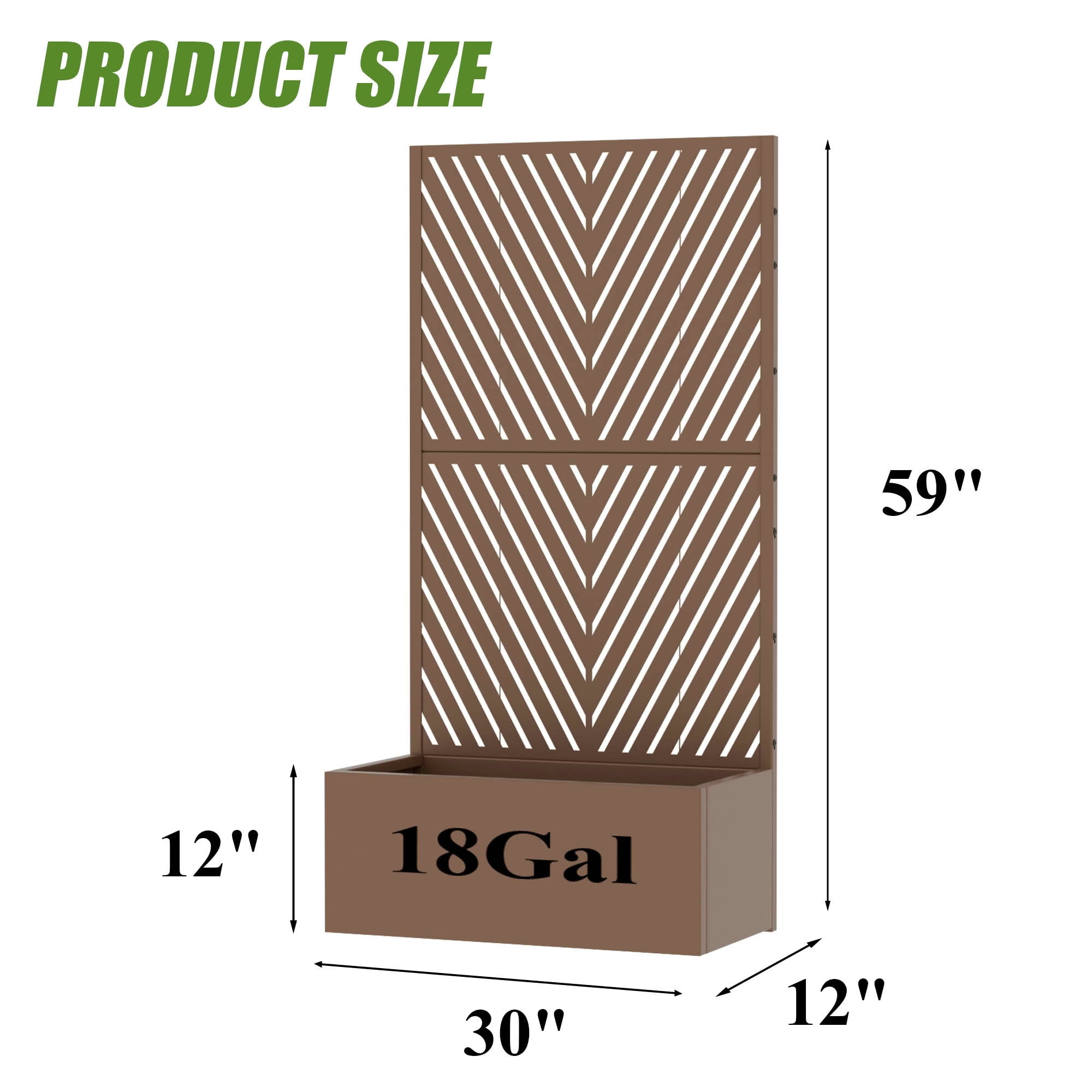 MAYEERTY 59X30" Metal Outdoor Brown Privacy Screen with Planter Box for Backyard & Garden, 2 Piece Set