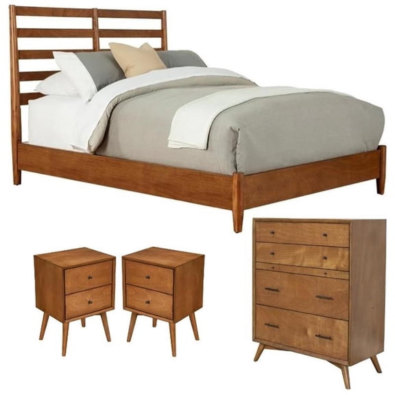 Home Square 4 Piece Set with Chest Standard King Bed & 2-Drawer Wood Nightstand