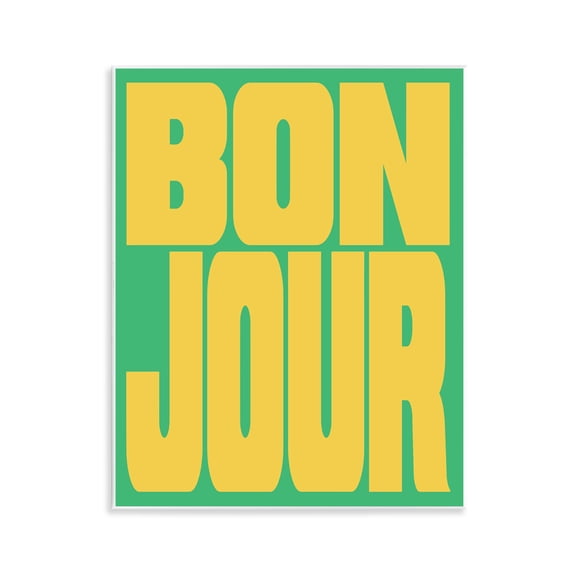 Stupell Industries Bonjour Yellow & Green Quotes and Sayings Painting Unframed Art Print Wall Art, 11 x 14