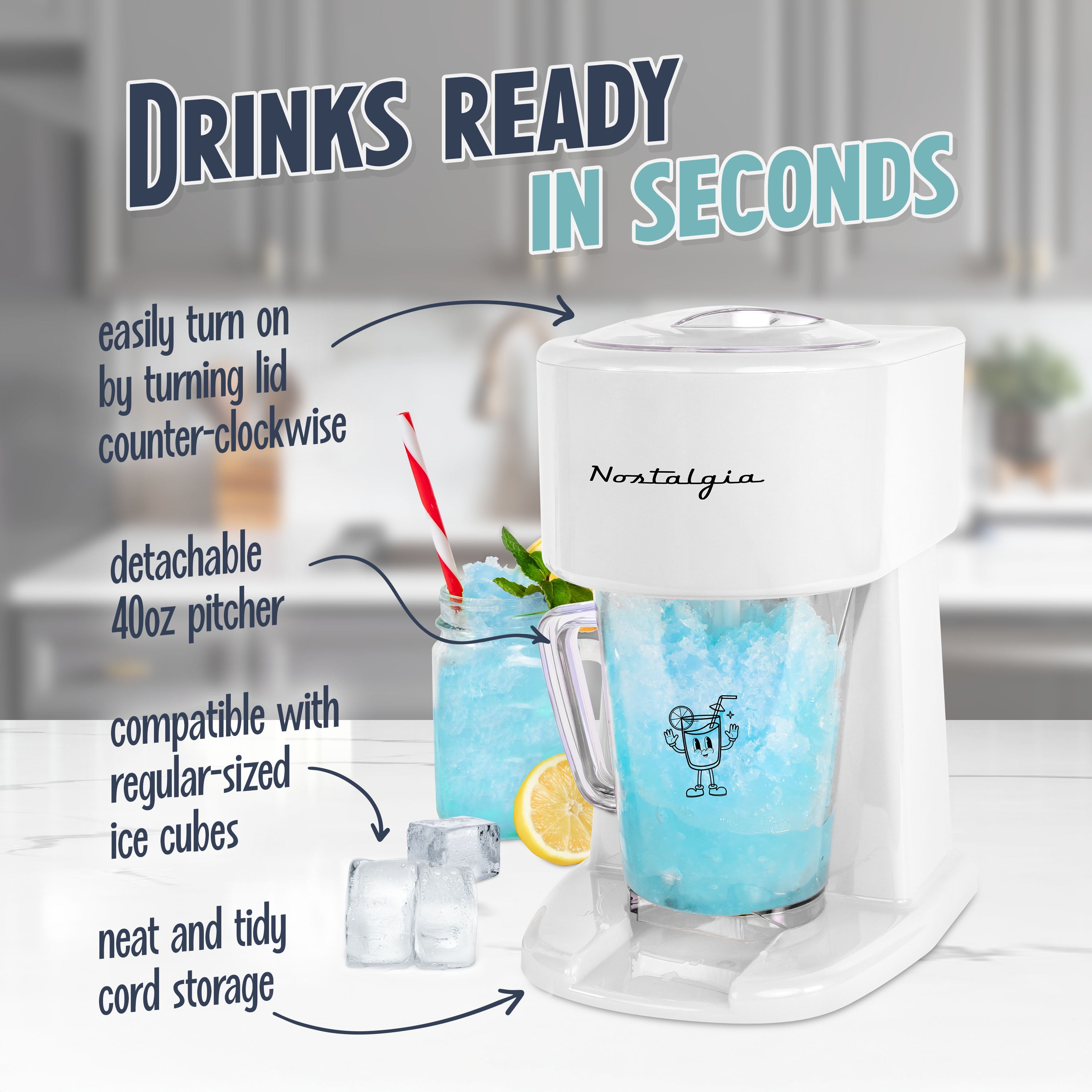 Nostalgia Slushie Machine, 40 oz Ice Shaver and Slushy Maker for Soda, Juices, Cold Coffee, and More, White