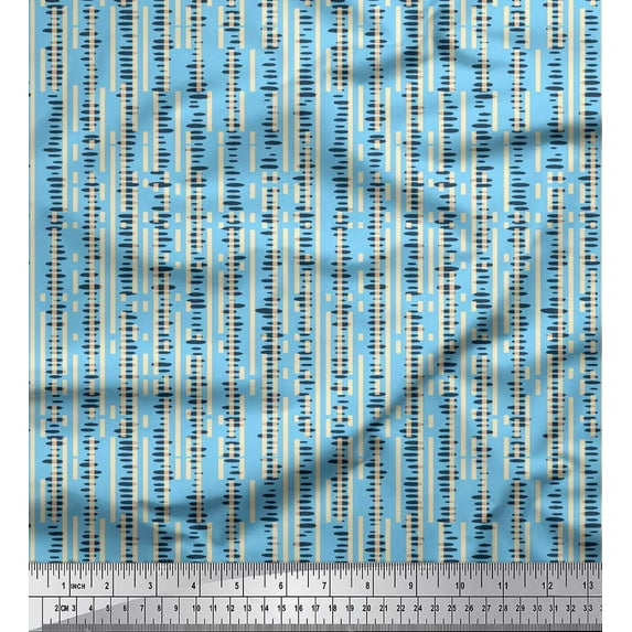 Soimoi Blue Modal Satin Fabric Brush Stroke & Lines Abstract Print Fabric by the Yard 42 Inch Wide