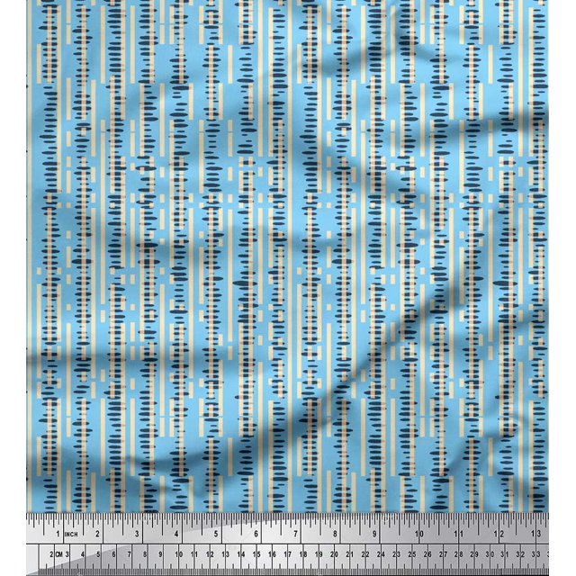 Soimoi Blue Rayon Fabric Brush Stroke & Lines Abstract Print Fabric by Yard 42 Inch Wide