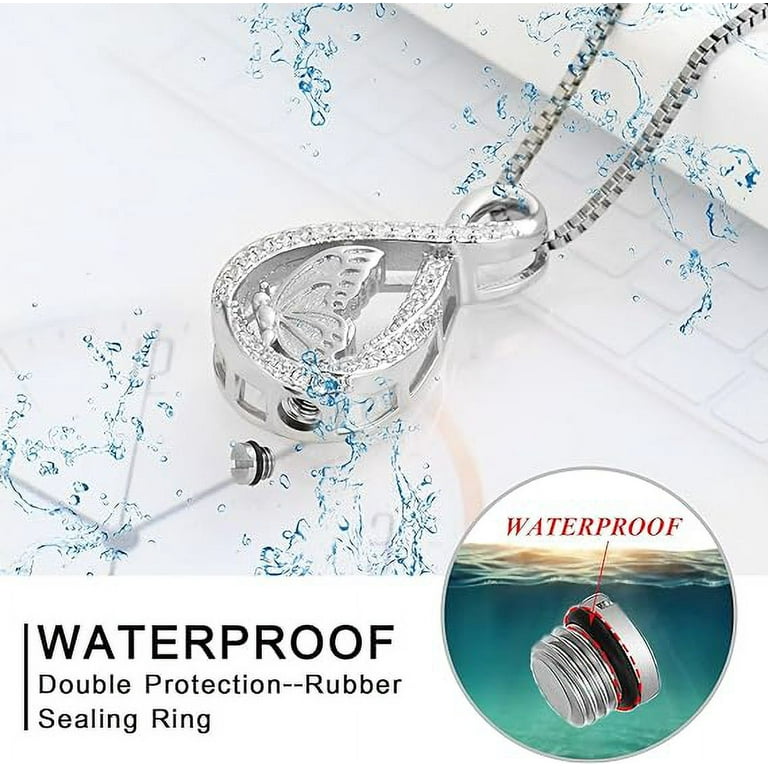 Butterfly Cremation Urn Necklace - Waterproof Memorial Keepsake Pendant, Holds Ashes Or Hair, 316L Stainless Steel
