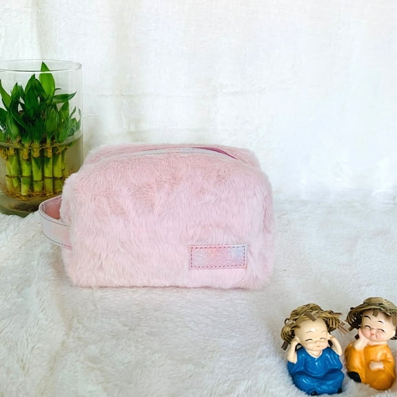 Strutt Pink Fur Compact Stylish Cosmetic Bag/ Makeup Pouch for Women & Girls
