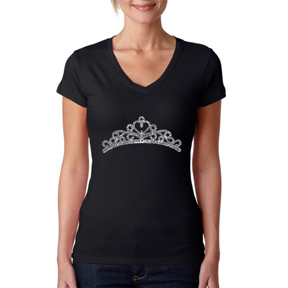 LA Pop Art Women's Word Art V-Neck T-Shirt - Princess Tiara