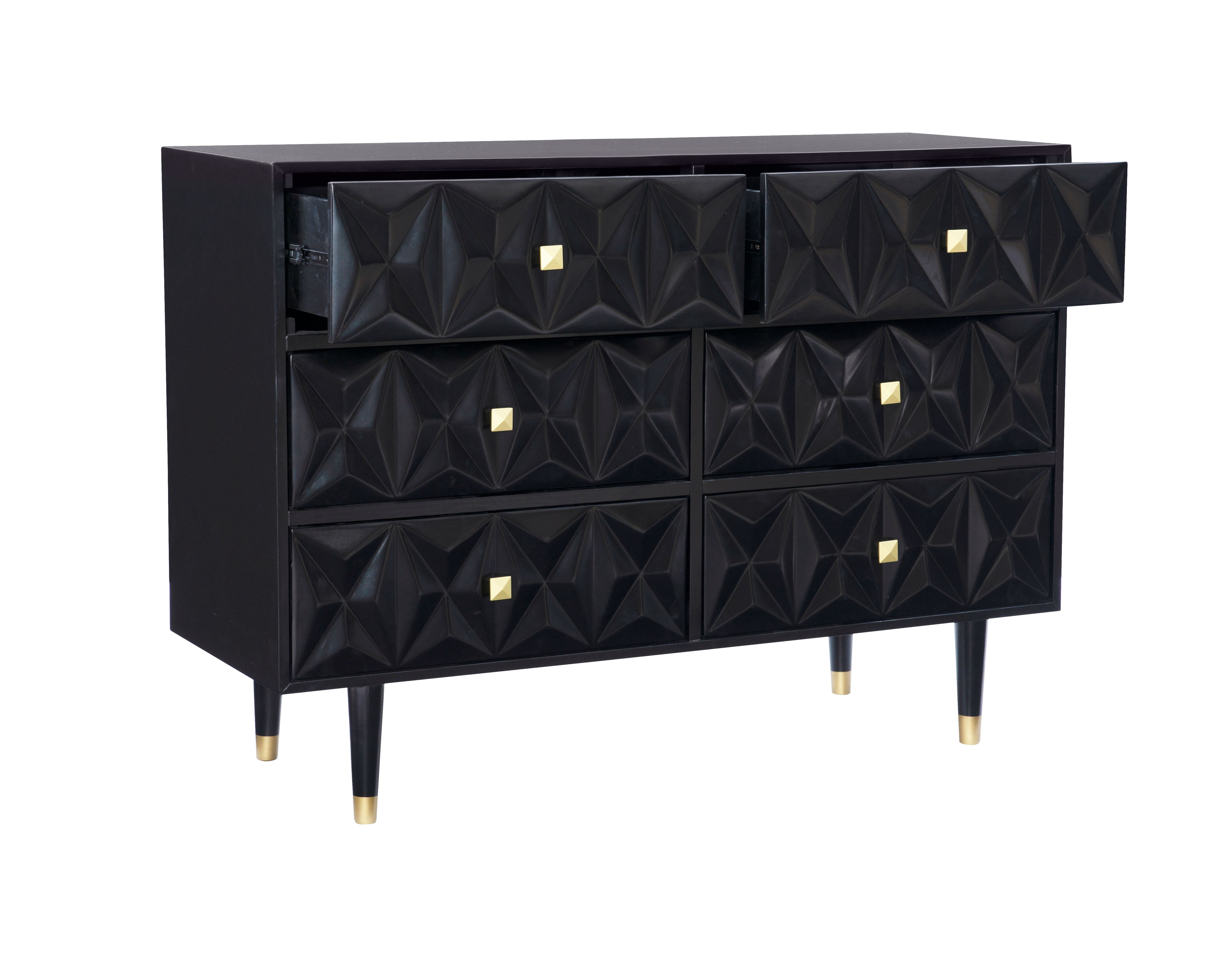 Linon Ginzel Mid-Century Modern 6-Drawer Dresser, Black