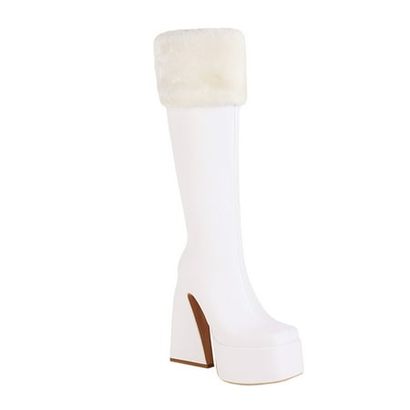 

YUHAOTIN Clear High Heel Sandals Solid Autumn and Winter Water Proof Platform Super High Heel Plush Inner Layer Knee High Boots High Heel Boots for Women