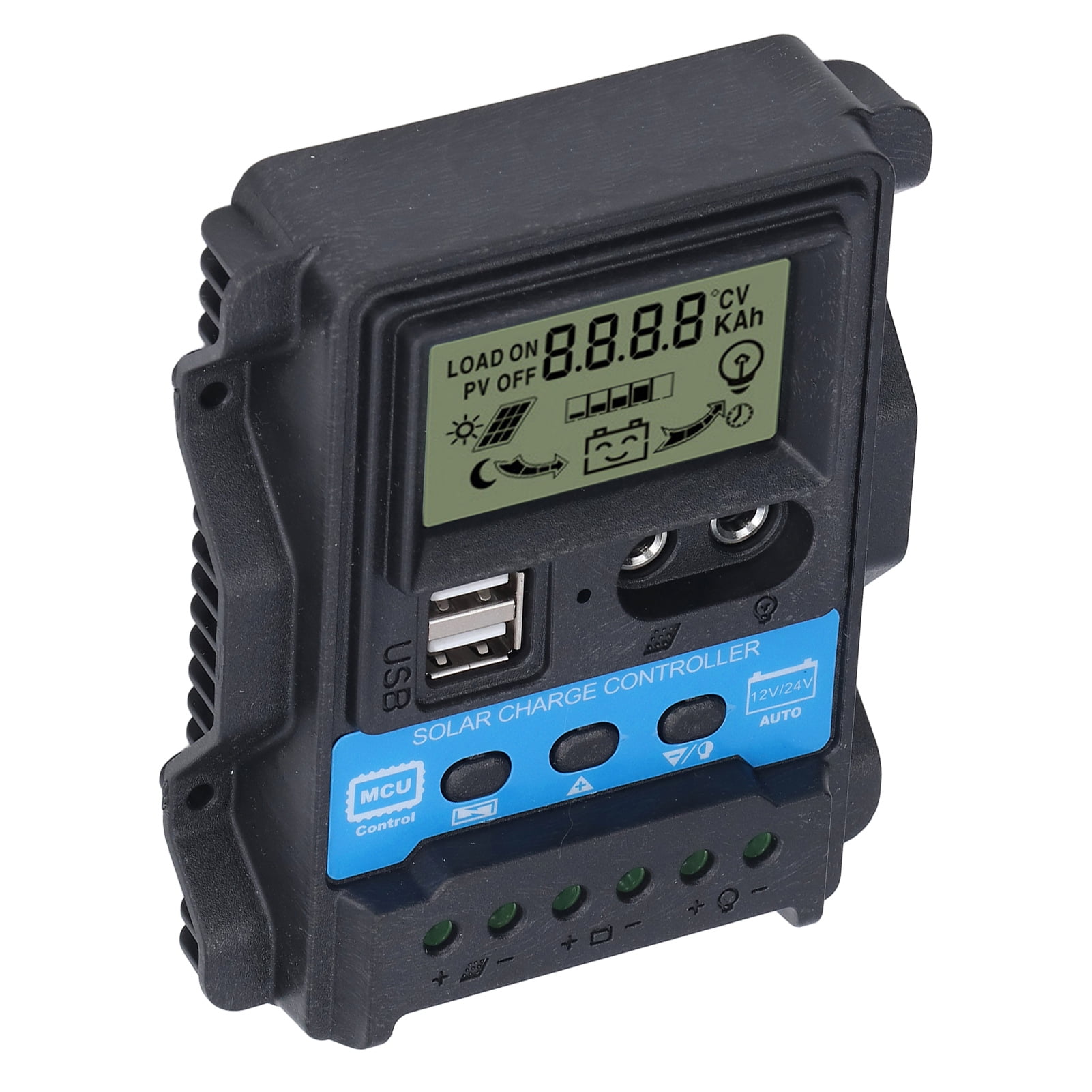 Risegun Controlador de Carga Solar de 10 a 30A, regulador de Panel Solar de 12V 24V Regulador Inteligente con identificación automática LCD y Puerto USB Dual Inteligente de 5V (10A)