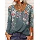 thumbnail image 1 of Camiseta holgada de manga larga con cuello en U y botones con estampado geométrico y flores para mujer de otoño/invierno, 1 of 5