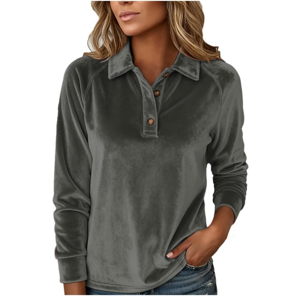 Women's Polos Shirts 2026 Elegant Long Sleeve Button Down Velvet Shirt Casual Dressy Business Work Henley Blouses