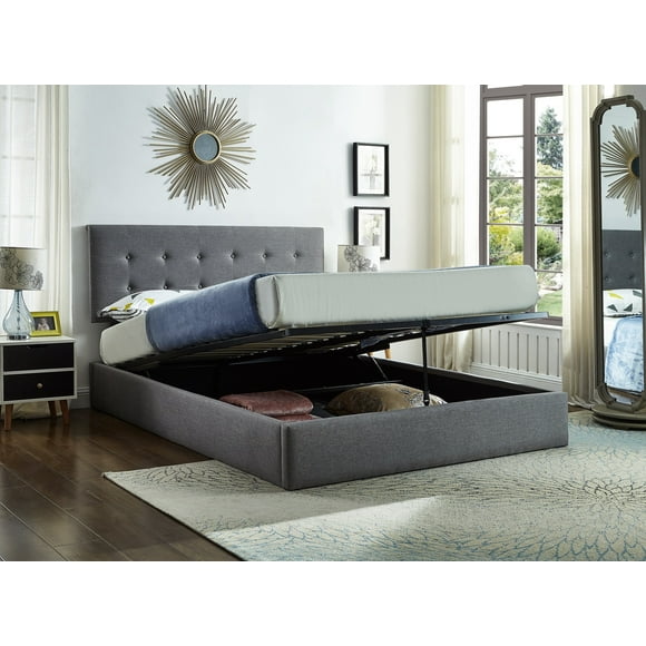 Grey Fabric Storage Bed w Hydraulic Lift - King