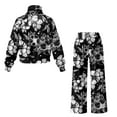 thumbnail image 5 of SCRAWLGOD Floral Leaf Print White Black Women's 2 Piece Lounge Set Travel Casual Outfits Tracksuit Comfy Turtleneck Sweatshirt Wide Leg Loungewear Baggy Comfy Sweatsuit, L, 5 of 7