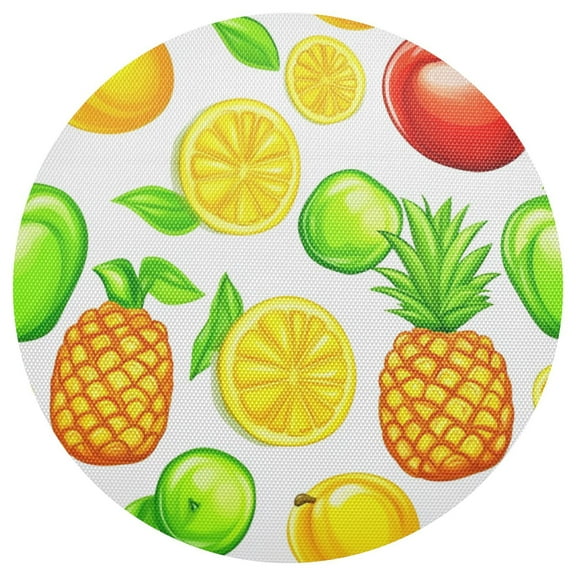 Fruit Element Pattern 15.4in Diameter PVC Plate Mat, Heat-Resistant and Cuttable, Kitchen Decor