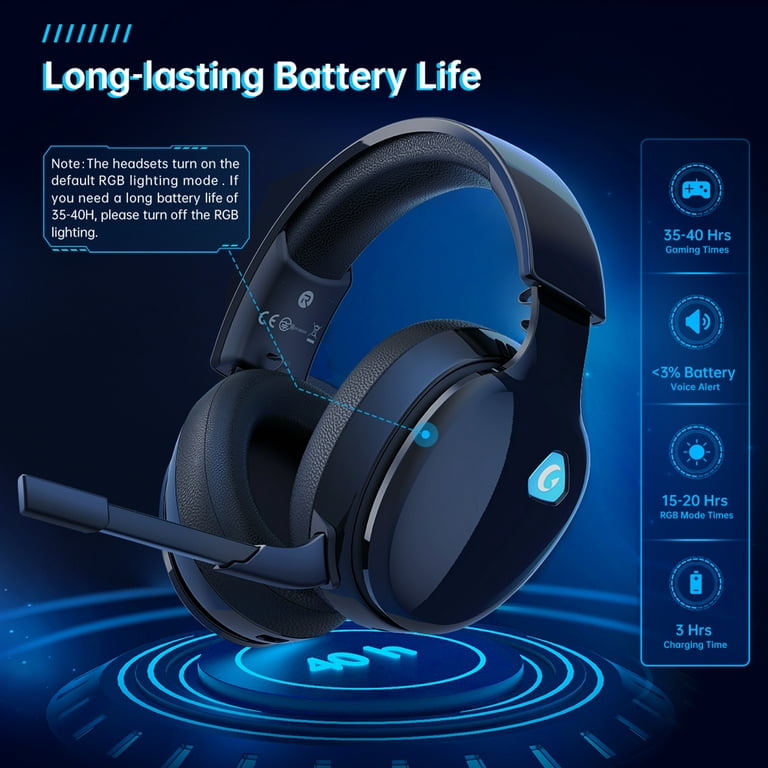  Gtheos 2.4GHz Wireless Gaming Headset for PC, PS4, PS5, Mac,  Nintendo Switch, Bluetooth 5.2 Headphones with Detachable Noise Canceling  Microphone, Stereo Sound, 3.5mm Wired Mode for Xbox Series : Video Games