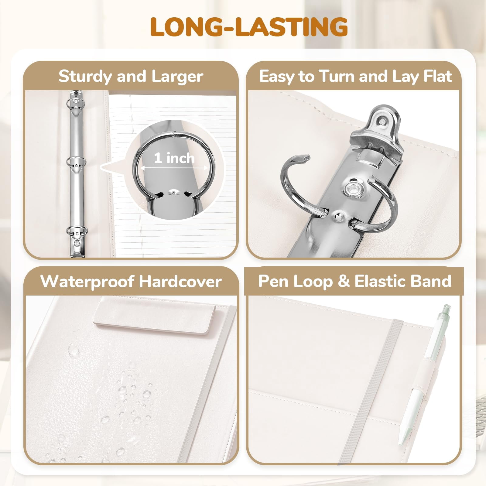 3 Ring Binder Clipboard With Storage 12.4"x10.2" Magnetic Folder 5 Subject Folders Refillable Lined Notepad (11" X 8.5") Ideal For School Office Nursing(beige)