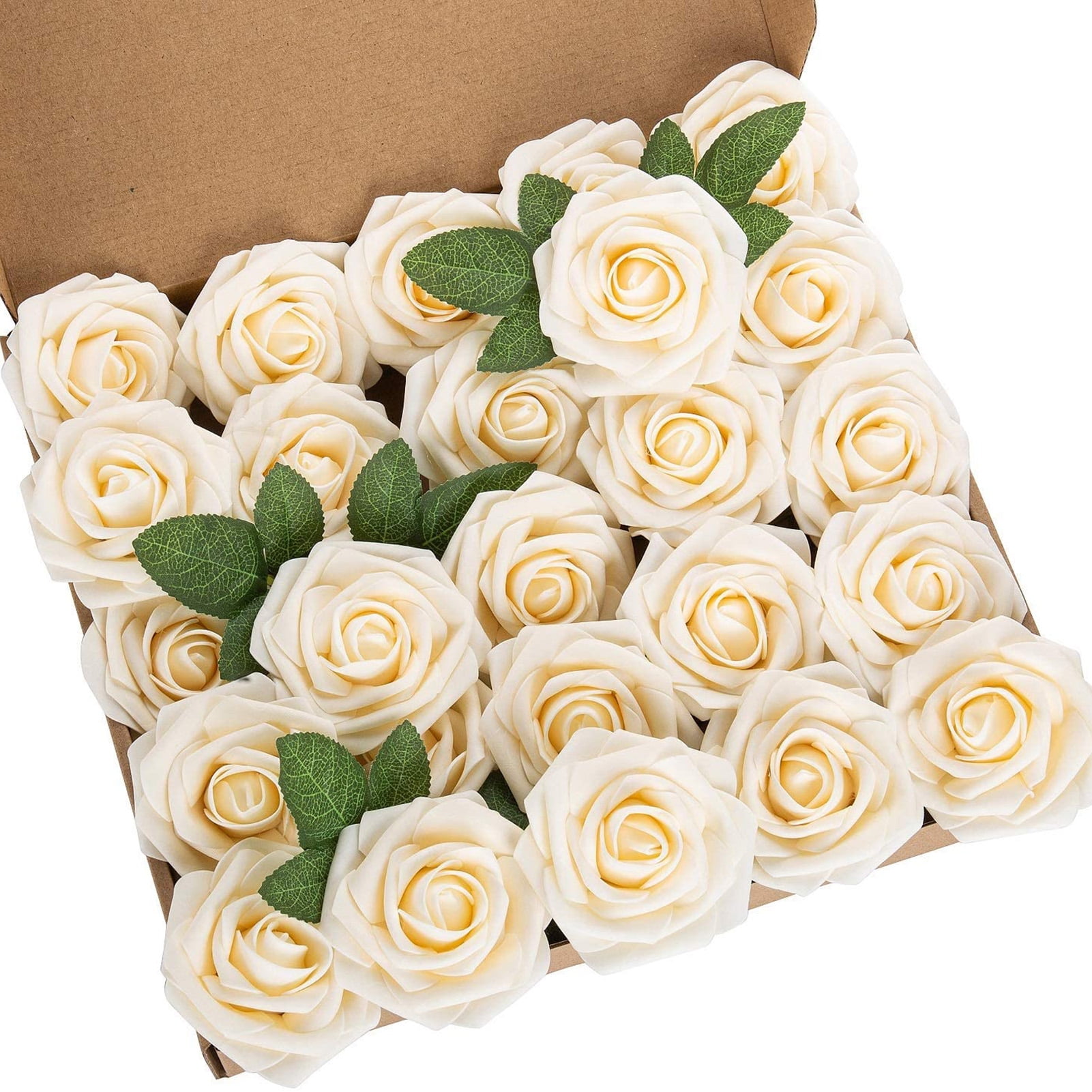 25Pcs Artificial Rose Flower Heads For Wedding/Office Indoor/Outdoor Decor White 