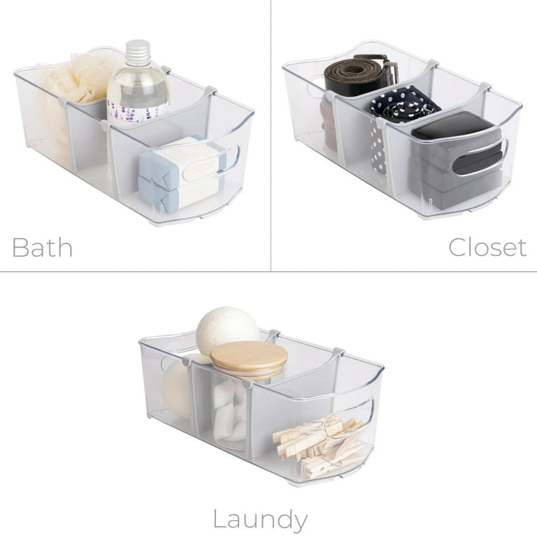 Mainstays Plastic Closet and Laundry Bin with Removable Dividers - Slim 12  L x 6' W - Clear 