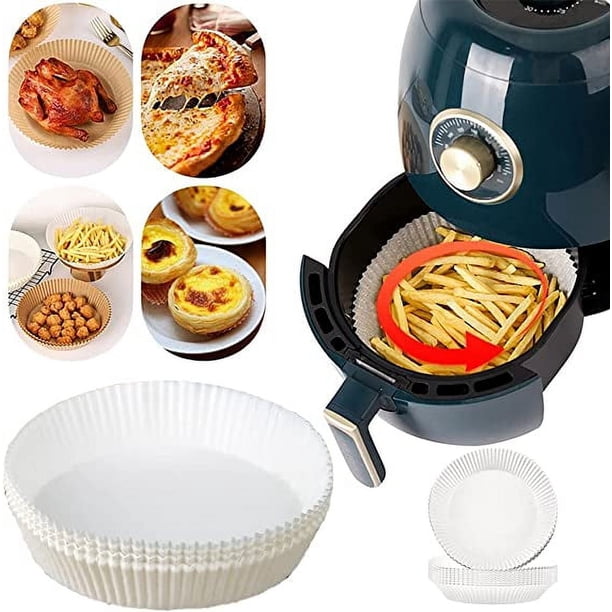 Nvzi 100PCS Air Fryer Disposable Paper Liner, Food Grade Non-Stick Air Fryer Parchment Paper Liners Round, Air Fryer Liners Baking Paper for Baking Roasting Microwave (100, White), 6.3in