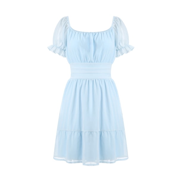 VISgogo Vestido casual de manga corta para mujer, a la moda, de color sólido, cuello barco, con lazo, sin espalda, vestido acampanado VISgogo moda