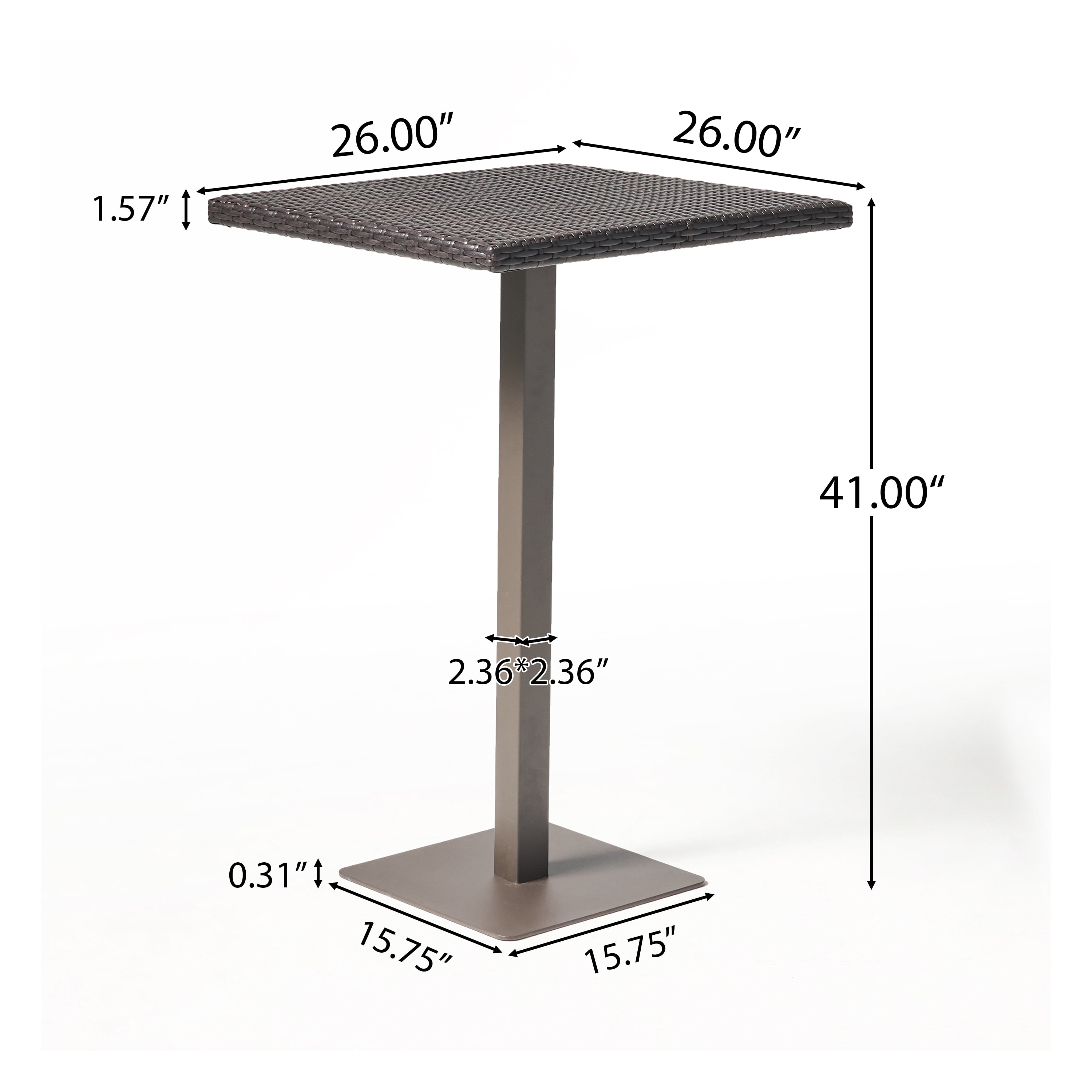 Noble House Dani Collection 26" Square Wicker Patio Bar Table with Hand-Crafted Details, Multibrown