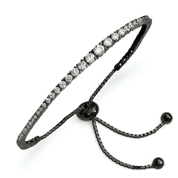 Primal Silver Sterling Silver Ruthenium-plated Cubic Zirconia 5-9 Inch Adjustable Bracelet