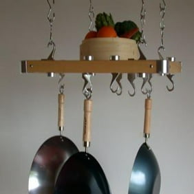 Wood Rectangular Ceiling Kitchen Pot Rack