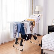 Casart Sturdy Steel Clothes Drying Rack, Space-Saving Adjustable & Foldable Drying Rack with Shoe Holder & 2 Shelves