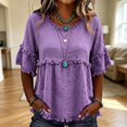 thumbnail image 2 of HCYSFG Womens Fringe Blouses Round Neck Short Ruffle Sleeve Empire Waist Relaxed Fit Peplum Shirts Boho Summer Tops, 2 of 6