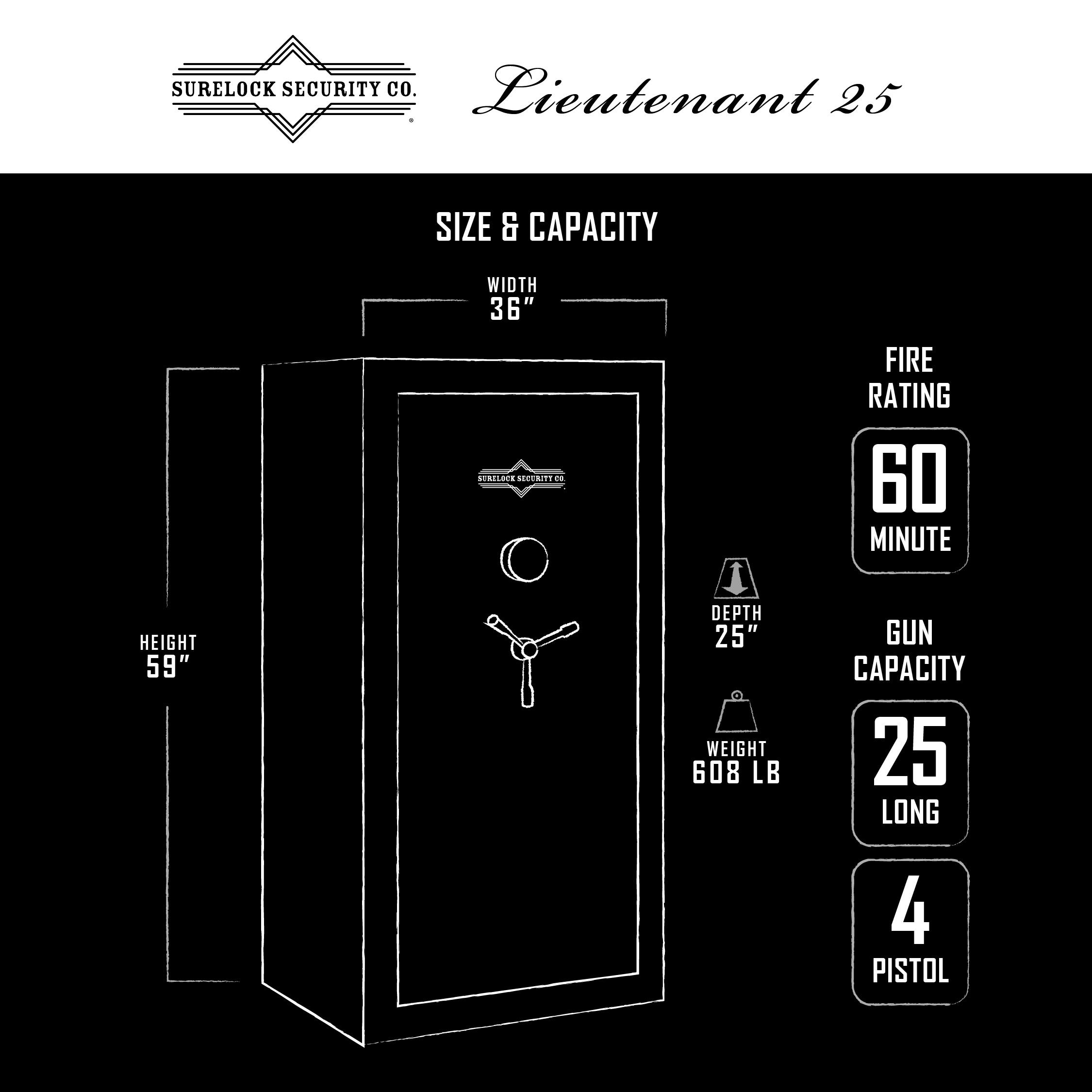 Surelock SRL3418952 25 Gun Surelock Lieutenant Fire-Resistant Safe with Electronic Lock, Black