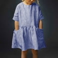 thumbnail image 2 of Tranfacy Robe d'Été pour Filles, Robe à Manches Courtes pour Filles, Robe Décontractée à Rayures en Lin à Col Rond à Manches Courtes avec Poches pour Enfants d'Âge Moyen, 2 of 4