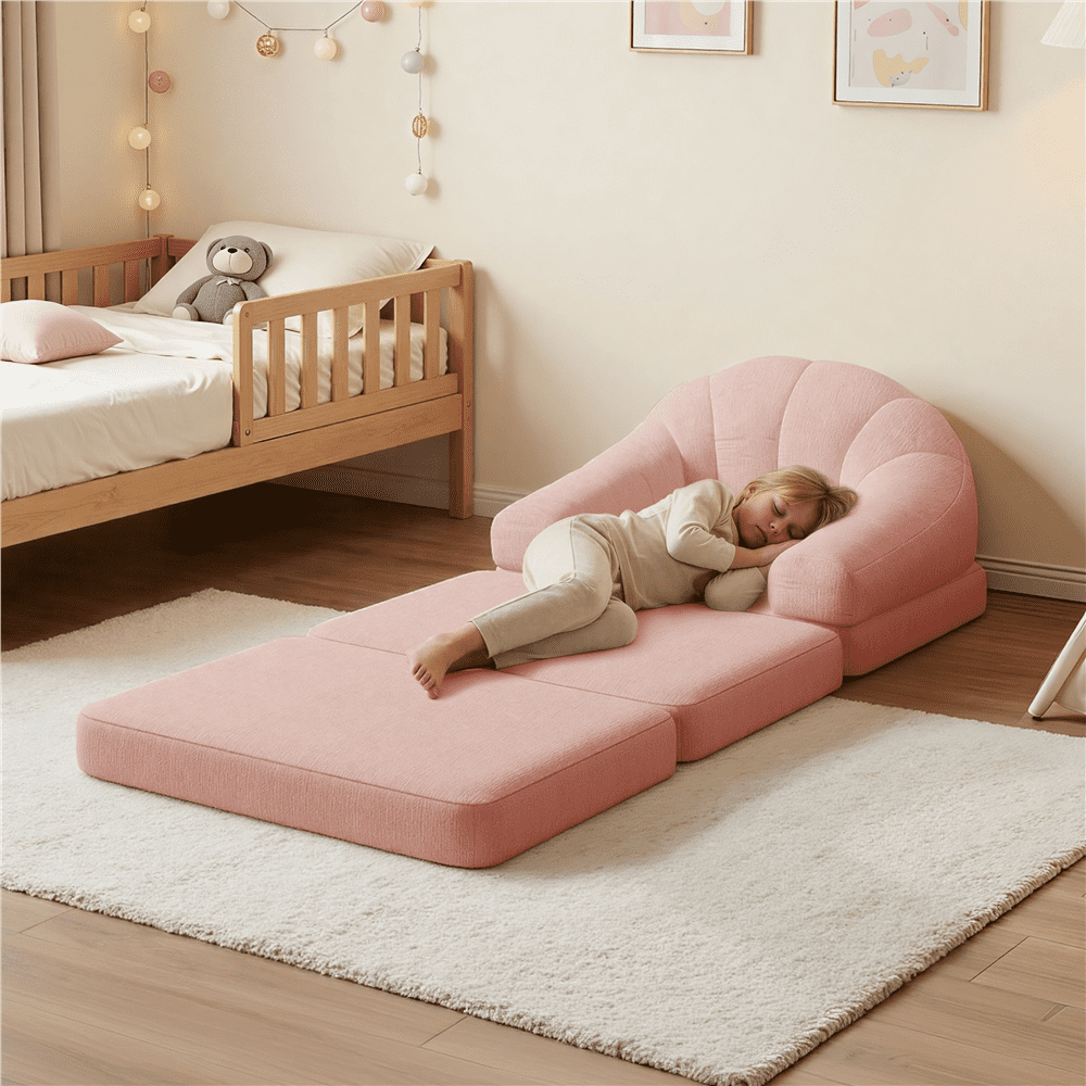 Renwick 2-in-1 Convertible Sofa  Bed Folding Sleep Chair Bed Chenille Sofa with Armrests  for Living Room and Bedroom,Pink