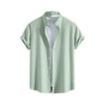 thumbnail image 2 of Men's Casual Shirt, Short Sleeve Button Down Shirt with Turndown Collar, Solid Color Polyester Blend Top for Summer and Daily Wear, 2 of 9