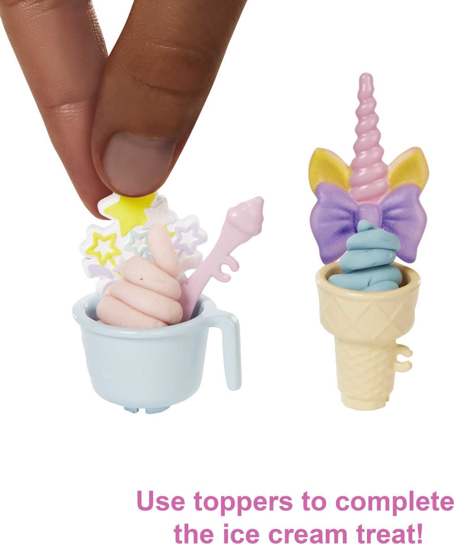 Barbie Ice Cream Shop Playset with Brunette Doll, Ice Cream Machine, Molds, Dough & Accessories