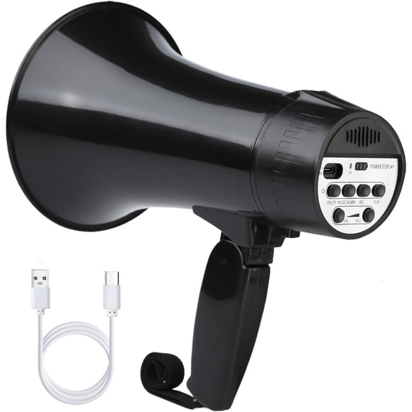 UZOCHI 20 Watt Rechargeable Megaphone Bullhorn Speaker, Siren and 240s Recording, Portable Mega Phone with Power Display and Strap (Black)