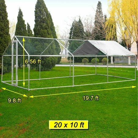 20x10ft Walk in Large Metal Chicken Coop  Run Backyard Hen House Poultry Rabbit Cage &