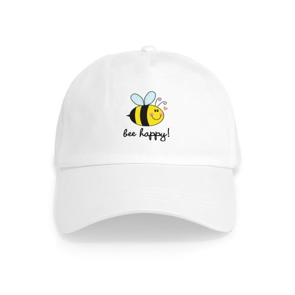 CafePress - Bee Happy Cap - Adjustable 100% Brushed Unisex Casual Cotton Baseball Cap, Beige, 1