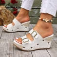 thumbnail image 4 of Pandaie Women's Platform Sandals with Double Buckles Summer Wide Width Chunky Wedge Slides 3.34 Inch Open Toe Beach Clogs Size 6-10, 4 of 7