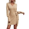thumbnail image 4 of SAYOO Mujeres Cardigan Vestido de manga larga con cuello en V Cintura Lazo lateral Slim Streetwear Vestido elegante SAYOO  moda, 4 of 9