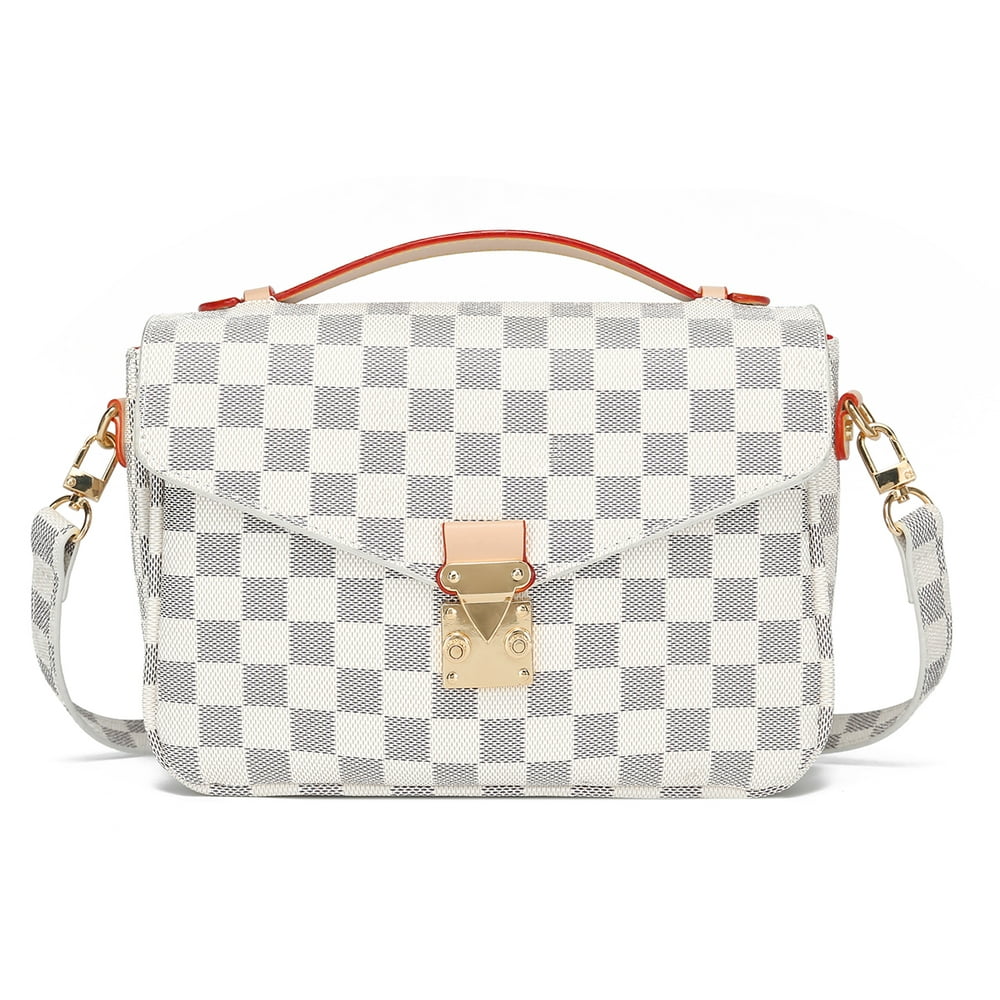 TWENTY FOUR White Checkered Cross Body Bag Womens Purse Checkered Evening Bag Ladies Shoulder
