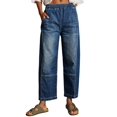 thumbnail image 6 of Women Elastic Waist Casual Wide Leg Jeans Ankle Barrel Capri Denim Pants, 6 of 7