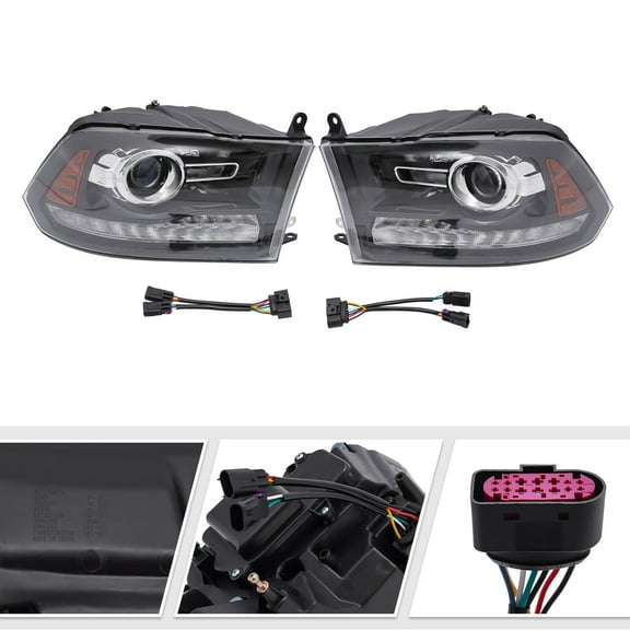 Miumaeov For 2013-2018 Dodge Ram 1500 2500 3500 Pair Headlights Halogen Projector Headlamps w/ LED DRL