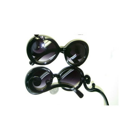Curved Arm Black Round Sunglasses Baroque Swirl Bohemian Designer Fashion