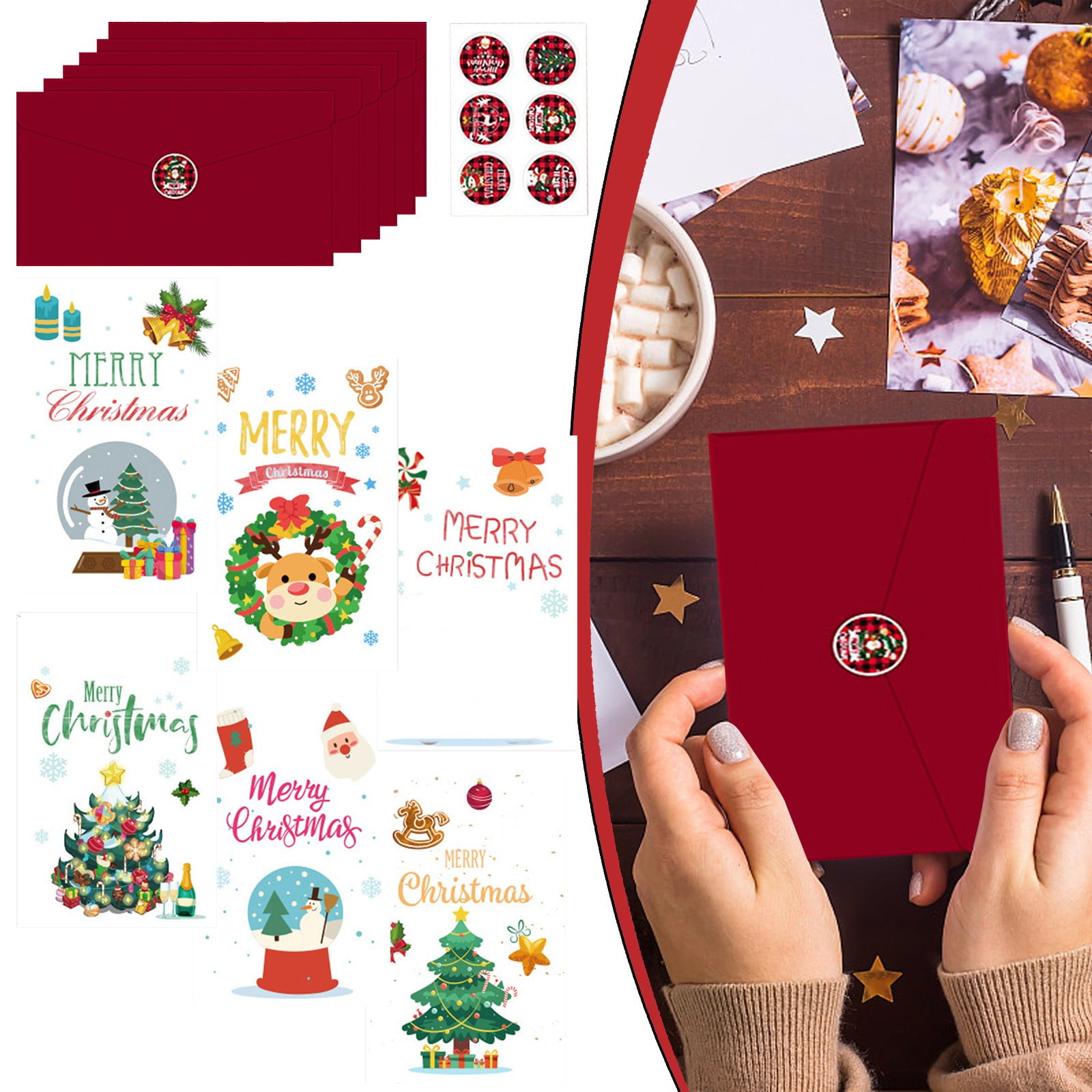 Christmas Greeting Cards with Envelopes & Stickers Assorted Christmas Holiday Cards Merry Christmas Note Cards for Xmas Family Friends Holiday Card Set with Envelopes