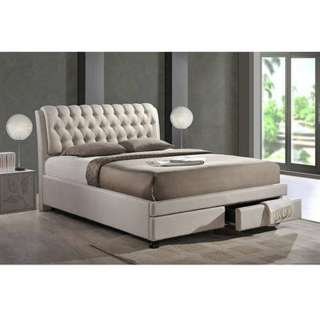 bed beige fabric upholstered storage baxton studio king ainge tufted button drawer contemporary light drawers beds platform headboard overstock transitional