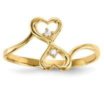 Real 14kt Yellow Gold CZ Double Heart Ring Size: 7; for Adults and Teens; for Women and Men