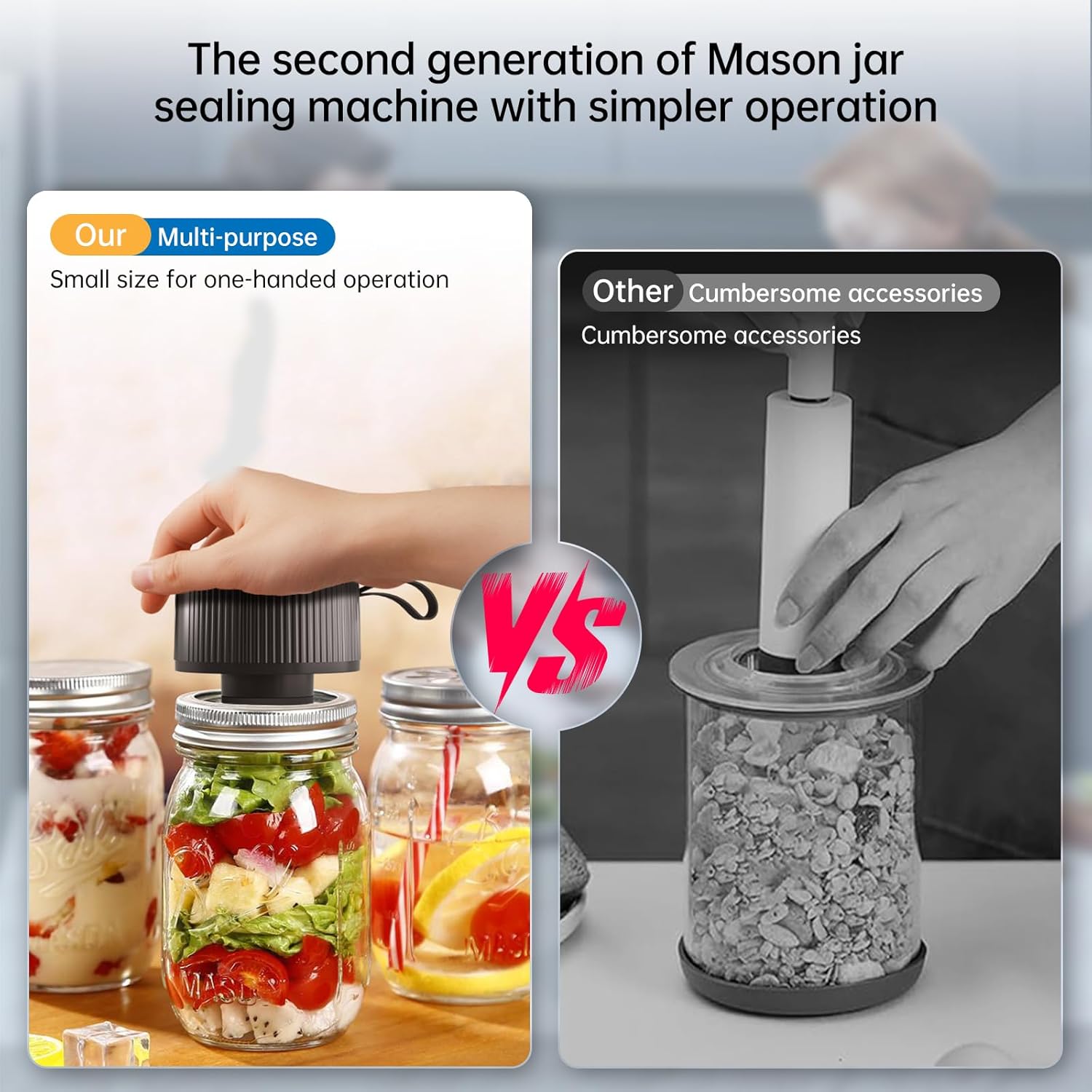 Electric Mason Jar Vacuum Sealer Kit, 3-in-1 Handheld Automatic Vacuum Sealer for Mason Jars, Food Savers & Containers | Ideal for Canning Jams, Pickles, Dry Foods, Grains | Present for Mom, Black